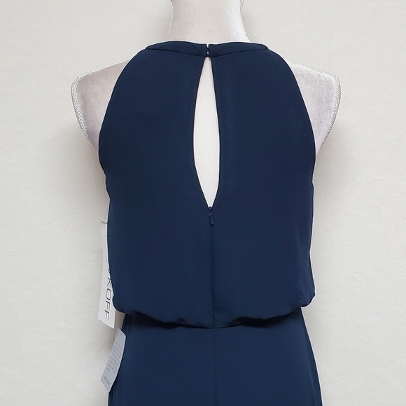 BLOOMINGDALE'S Levkoff 7081 Navy Blue Chiffon Sleeveless Halter Maxi Dress 6 - Picture 8 of 10